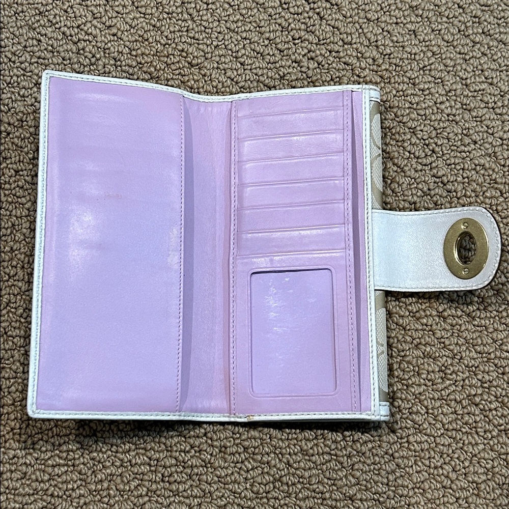 Vintage Coach Turnlock Signature Wallet Bifold Tan Lilac Purple - Picture 7 of 16